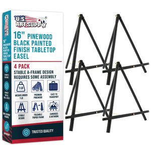 16" Black Wood Tabletop Easel (4 Pack) - Adjustable A-Frame Canvas Stand for Painting Party & Signs - Table Top Easel for Painting, Canvas Holder, Crafts, Photos, Pictures