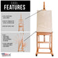 Heavy Duty Extra Large Adjustable Wood H-Frame Easel - Sturdy Wooden Stand, Locking Caster Wheels - Studio Artist Easel for Painting, Canvas Holder Display, Sturdy Beechwood