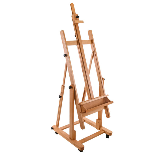 Heavy Duty Extra Large Adjustable Wood H-Frame Easel - Sturdy Wooden Stand, Locking Caster Wheels - Studio Artist Easel for Painting, Canvas Holder Display, Sturdy Beechwood