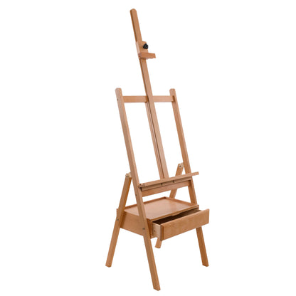 Large Wooden H-Frame Easel with Storage Drawer & Shelf - Adjustable Mast to 75", Studio Artist Easel for Painting, Drawing, Sketching, Canvas Holder, Sturdy Beechwood