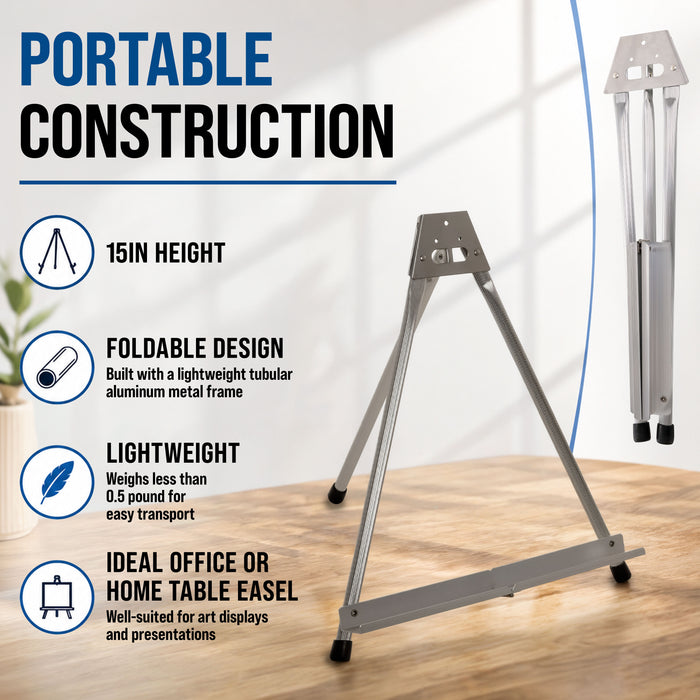 15" High Aluminum Tabletop Display Easel for Painting (10 Pack), Adjustable Folding Stand - Portable Art Easel for Displaying Canvas, Whiteboards, Posters, Signs, Pictures, Paintings