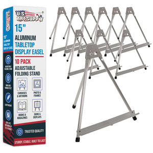 15" High Aluminum Tabletop Display Easel for Painting (10 Pack), Adjustable Folding Stand - Portable Art Easel for Displaying Canvas, Whiteboards, Posters, Signs, Pictures, Paintings