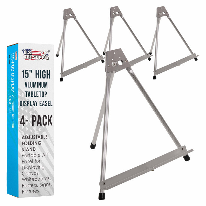 15" High Aluminum Tabletop Display Easel for Painting (4 Pack), Adjustable Folding Stand - Portable Art Easel for Displaying Canvas, Whiteboards, Posters, Signs, Pictures, Paintings