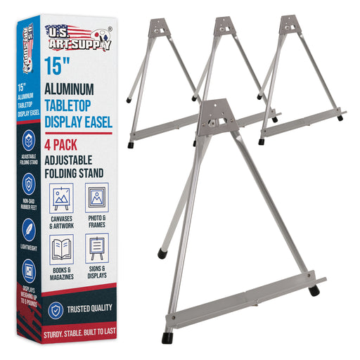 15" High Aluminum Tabletop Display Easel for Painting (4 Pack), Adjustable Folding Stand - Portable Art Easel for Displaying Canvas, Whiteboards, Posters, Signs, Pictures, Paintings