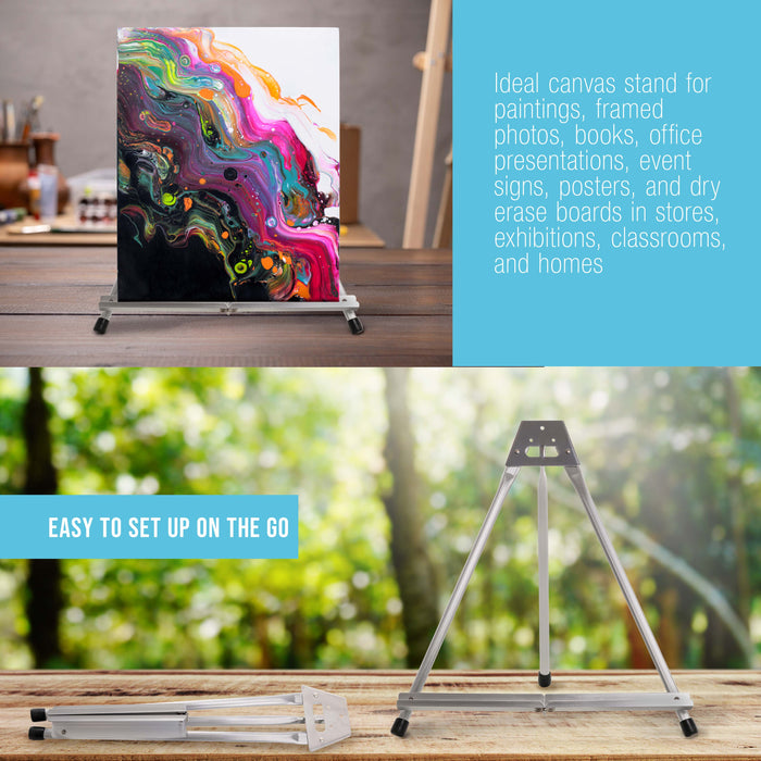 15" High Aluminum Tabletop Display Easel for Painting, Adjustable Folding Stand - Portable Art Easel for Displaying Canvas, Whiteboards, Posters, Signs, Pictures, Paintings