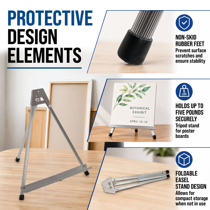 15" High Aluminum Tabletop Display Easel for Painting, Adjustable Folding Stand - Portable Art Easel for Displaying Canvas, Whiteboards, Posters, Signs, Pictures, Paintings