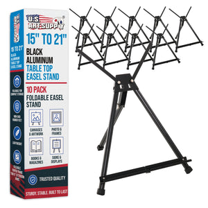 Tabletop Easel for Painting - 15" to 21" Adjustable Metal Stand - Portable Art Easels (Pack of 10) for Display - Canvas, Whiteboards, Posters, Signs, Drawings & More