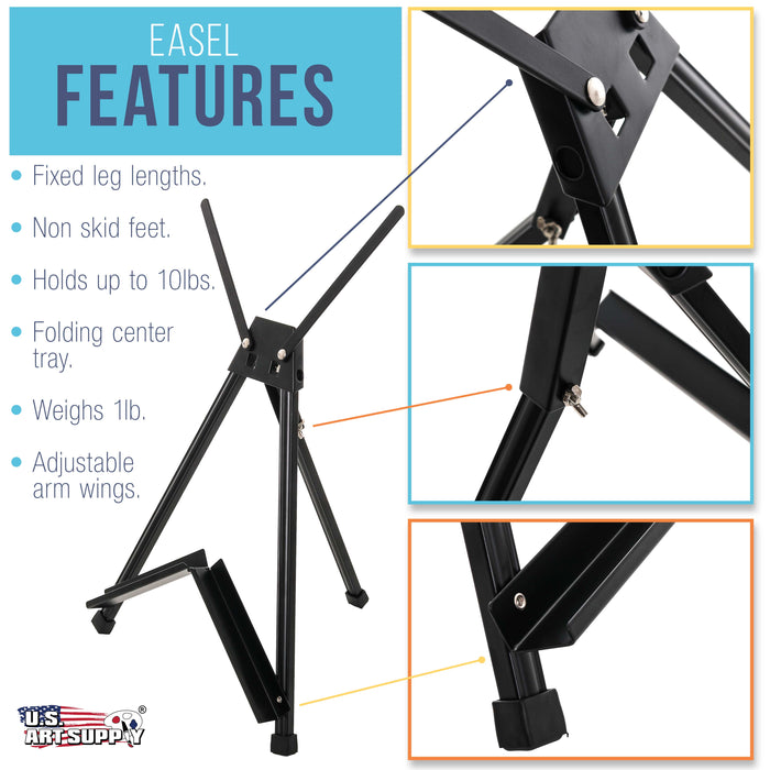 15" to 21" High Adjustable Black Aluminum Tabletop Display Easel (Pack of 3) - Portable Artist Tripod Stand with Extension Arm Wings, Folding Frame