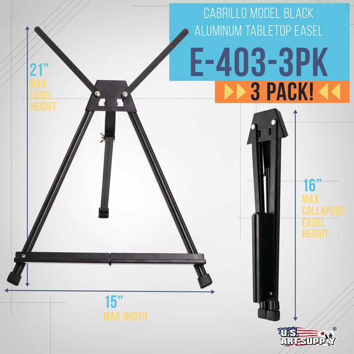 Tabletop Easel for Painting - 15" to 21" Adjustable Metal Painting Easel - Portable Art Easels (Pack of 3) for Display Table Stand - Canvas, Whiteboards, Posters, Signs, Drawings
