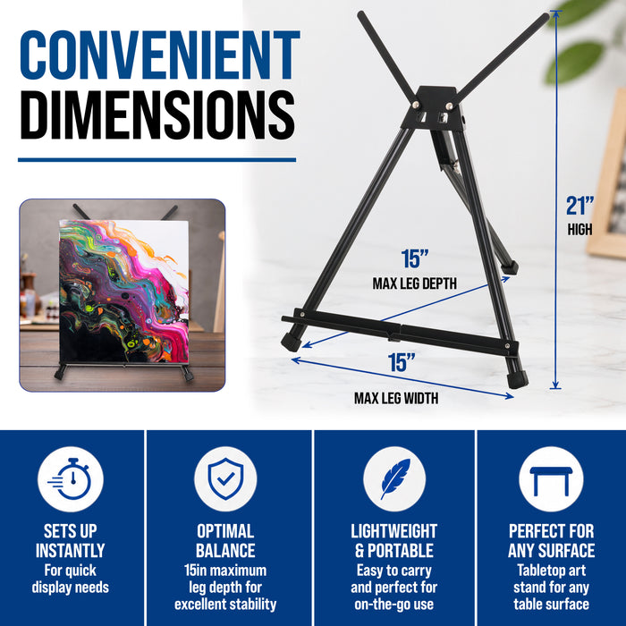 Tabletop Easel for Painting - 15" to 21" Adjustable Metal Painting Easel - Portable Art Easels (Pack of 3) for Display Table Stand - Canvas, Whiteboards, Posters, Signs, Drawings