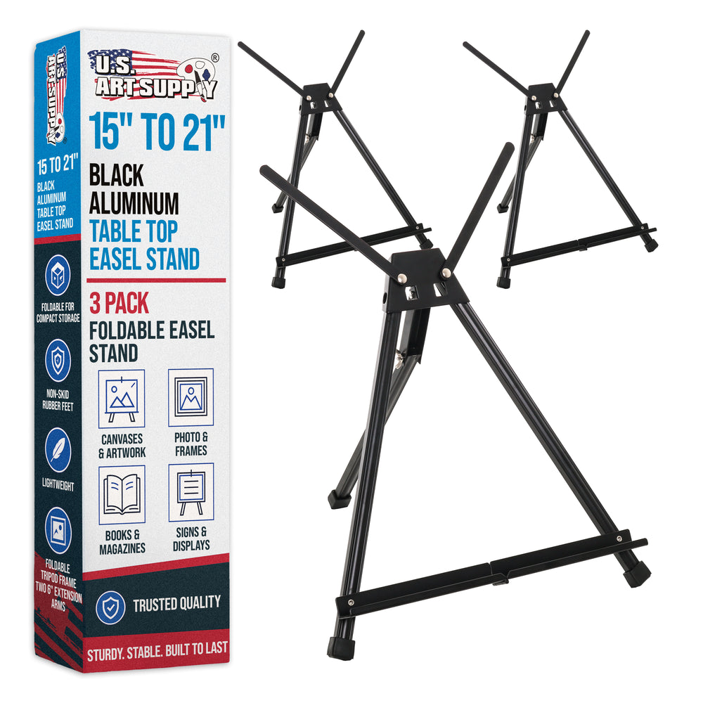 Tabletop Easel for Painting - 15" to 21" Adjustable Metal Painting Easel - Portable Art Easels (Pack of 3) for Display Table Stand - Canvas, Whiteboards, Posters, Signs, Drawings