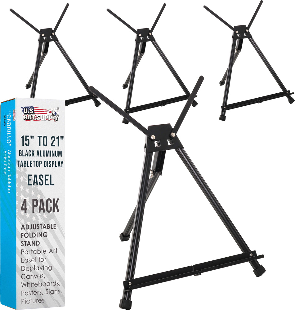 Tabletop Easel for Painting - 15" to 21" Adjustable Metal Painting Easel - Portable Art Easels (Pack of 4) for Display Table Stand - Canvas, Whiteboards, Posters, Signs, Drawings