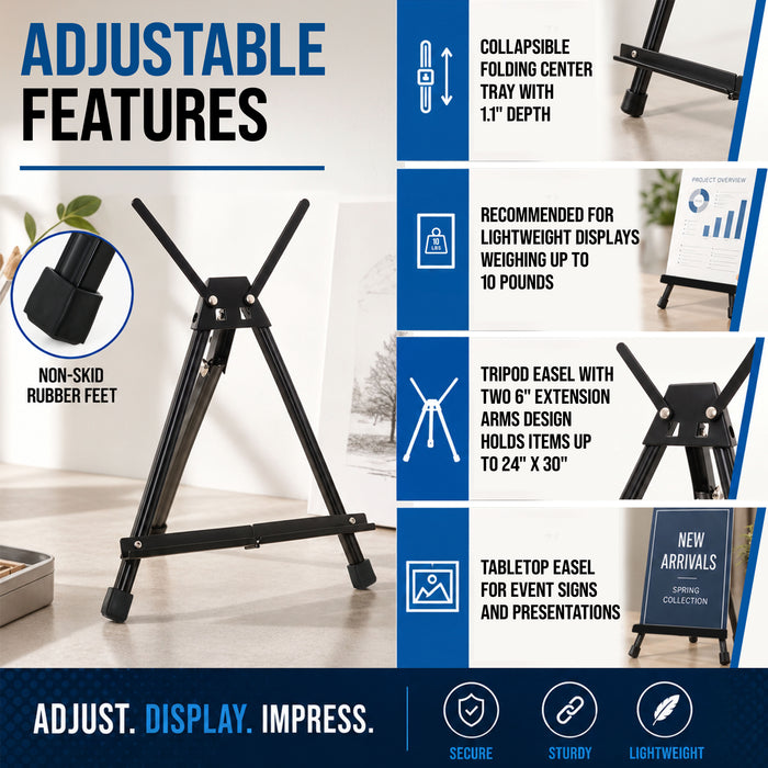 Tabletop Easel for Painting - 15" to 21" Adjustable Metal Painting Easel - Portable Art Easels (Pack of 6) for Display Table Stand - Canvas, Whiteboards, Posters, Signs, Drawings