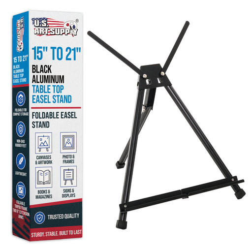Tabletop Easel for Painting - 15" to 21" Adjustable Metal Stand - Portable Art Easels for Display - Holds Canvas, Whiteboards, Posters, Signs, Drawings & More