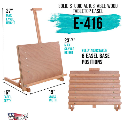Cancun Solid Wooden Adjustable Tabletop Artist Studio Easel - Sturdy Wood Beechwood Desktop Painting, Drawing Table, Sketching Board and Display Easel