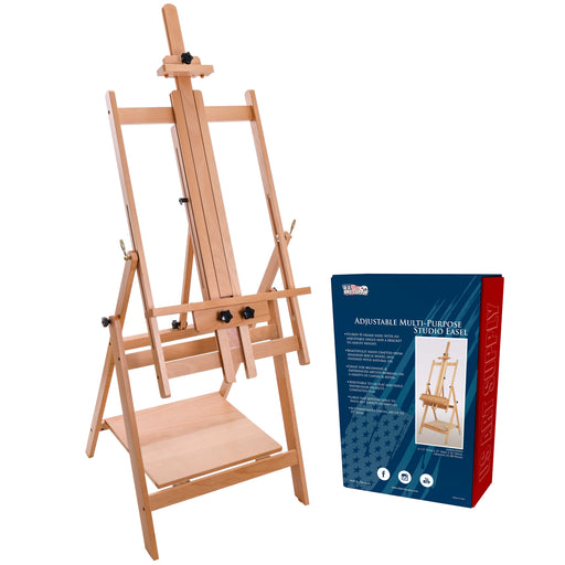 Large Adjustable H-Frame Multi-Purpose Studio Artist Wooden Floor Easel - Tilts Flat, Mast Adjusts to 88" High, Holds 59" Canvas - Sturdy Beechwood