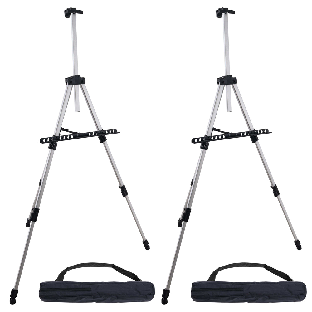 66" Sturdy Silver Aluminum Tripod Artist Field and Display Easel Stand (Pack of 2) - Adjustable Height 20" to 5.5 Feet, Holds 32" Canvas, Portable Bag