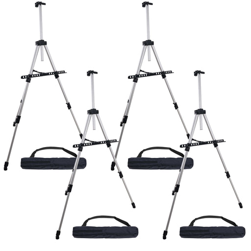 66" Sturdy Silver Aluminum Tripod Artist Field & Display Easel Stand (4 Pack) - Adjustable Height 20" to 5.5 Feet, Holds 32" Canvas - Floor Tabletop