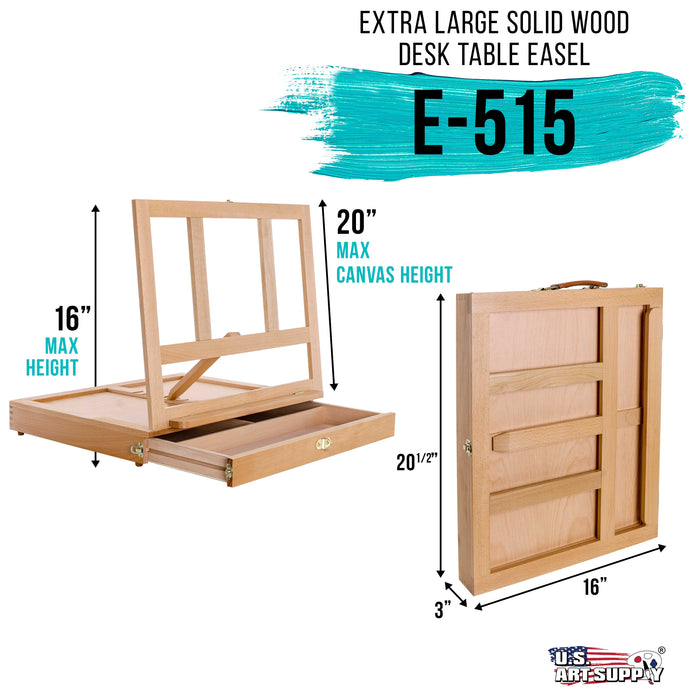 Super Solana Extra Large Adjustable Wood Desk Table Easel with Wide Storage Drawer, Premium Beechwood, Portable Wooden Artist Desktop, For Canvas