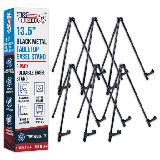 13.5" Black Metal Tabletop Easel Stand (6 Pack) - Foldable Tripod Table Top Easel Stand for Sign, Art, Poster Board, Canvas & Photos - Display Table Easels with Non-Skid Feet