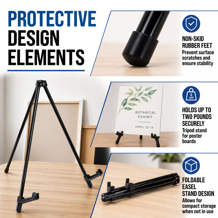 13.5" Black Metal Tabletop Easel Stand - Foldable Tripod Table Top Easel Stand for Sign, Art, Poster Board, Canvas & Photos - Display Table Easels with Non-Skid Feet