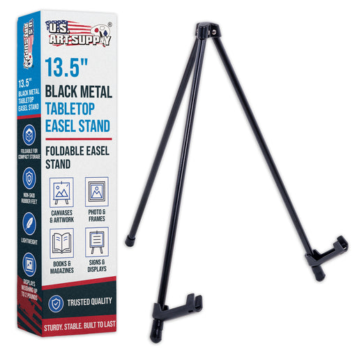13.5" Black Metal Tabletop Easel Stand - Foldable Tripod Table Top Easel Stand for Sign, Art, Poster Board, Canvas & Photos - Display Table Easels with Non-Skid Feet