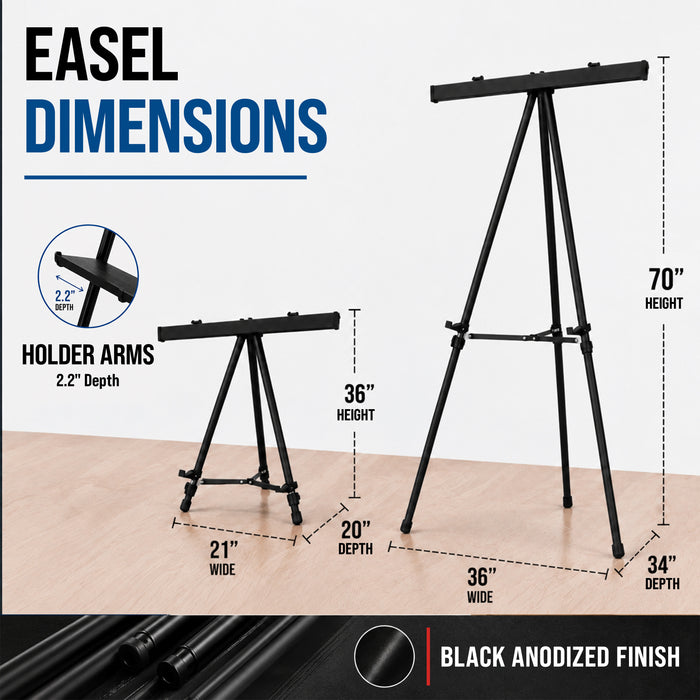 70" High Boardroom XL Black Aluminum Flip Chart Easel & Presentation Stand (6 Pack) - Adjustable Floor/Tabletop, Portable Tripod, Holds 45 lbs, for Chart Paper, Poster Boards, & Pads