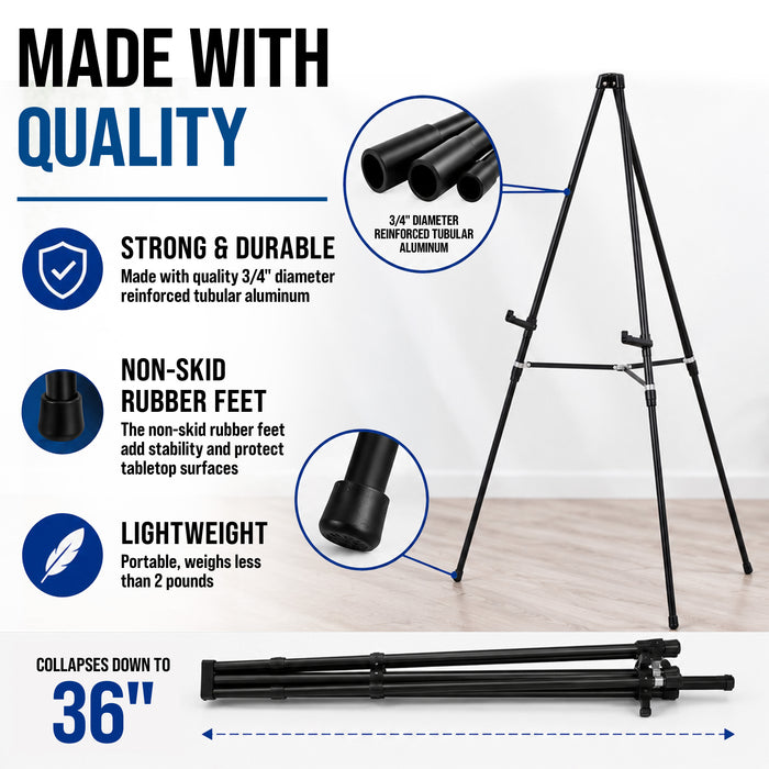 66" High Black Metal Display Easel (10 Pack) - Large Adjustable Height Portable Easel Stand, Sign Display, Holds 25 lbs - Floor & Tabletop Easels, Painting Stand