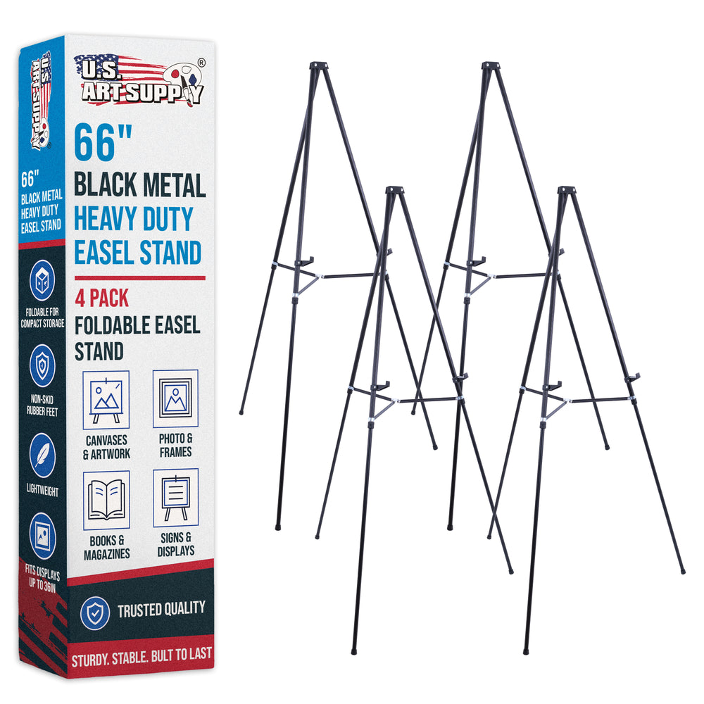 66" High Black Metal Display Easel (4 Pack) - Large Adjustable Height Portable Easel Stand, Sign Display, Holds 25 lbs - Floor & Tabletop Easels, Painting Stand