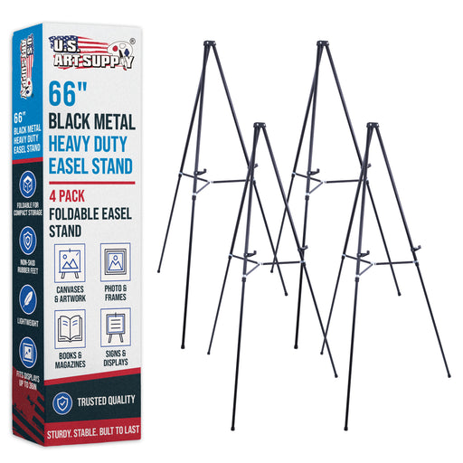 66" High Black Metal Display Easel (4 Pack) - Large Adjustable Height Portable Easel Stand, Sign Display, Holds 25 lbs - Floor & Tabletop Easels, Painting Stand