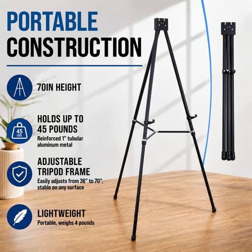 70" High Showroom XL Silver Metal Display Easel (6 Pack) - Large Adjustable Height Portable Easel Stand, Sign Display, Holds 45 lbs - Floor & Tabletop Easels, Painting Stand