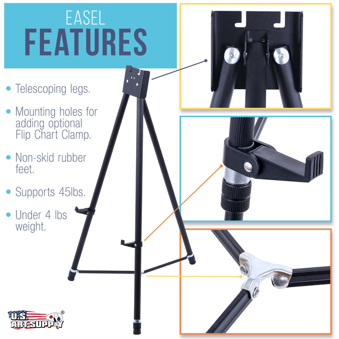 70" High Showroom XL Aluminum Display Easel (Pack of 6) - Heavy Duty Extra Large Black Presentation Stand, Adjustable Portable Floor Tabletop Tripod