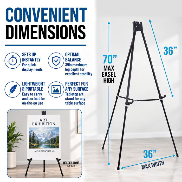 70" High Showroom XL Silver Metal Display Easel (6 Pack) - Large Adjustable Height Portable Easel Stand, Sign Display, Holds 45 lbs - Floor & Tabletop Easels, Painting Stand