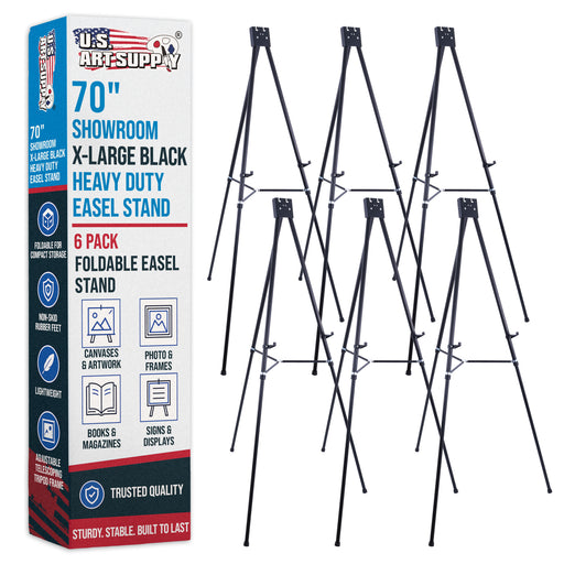 70" High Showroom XL Silver Metal Display Easel (6 Pack) - Large Adjustable Height Portable Easel Stand, Sign Display, Holds 45 lbs - Floor & Tabletop Easels, Painting Stand