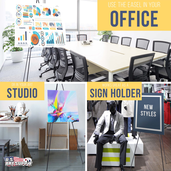 U.S. Art Supply 63" High Metal Folding Display Easel (2 Pack) - Adjustable Height, Instantly Collapses, Holds 5 lbs - Portable Art Easel Stand - For Sign, Poster, Canvas, Painting, Picture Display