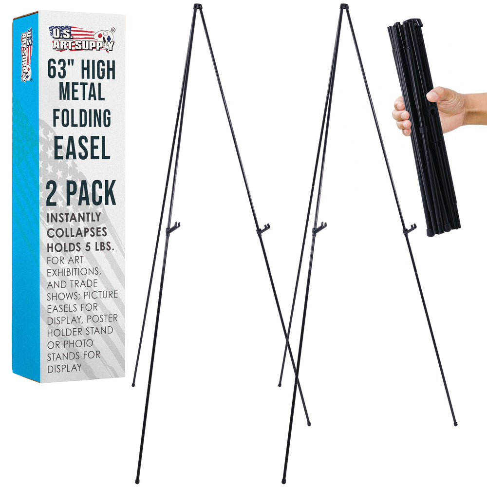 U.S. Art Supply 63" High Metal Folding Display Easel (2 Pack) - Adjustable Height, Instantly Collapses, Holds 5 lbs - Portable Art Easel Stand - For Sign, Poster, Canvas, Painting, Picture Display