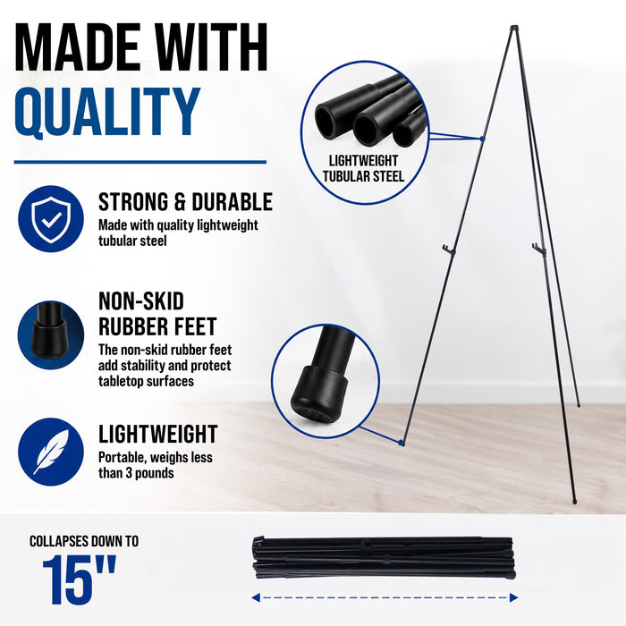 63" High Metal Folding Display Easel (2 Pack) - Adjustable Height, Instantly Collapses, Holds 5 lbs - Portable Art Easel Stand - For Sign, Poster, Canvas, Painting, Picture Display