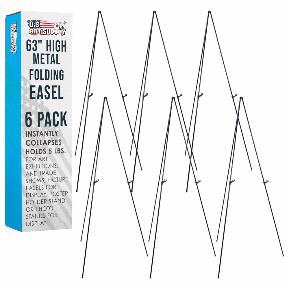 U.S. Art Supply 63" High Metal Folding Display Easel (6 Pack) - Adjustable Height, Instantly Collapses, Holds 5 lbs - Portable Art Easel Stand - For Sign, Poster, Canvas, Painting, Picture Display