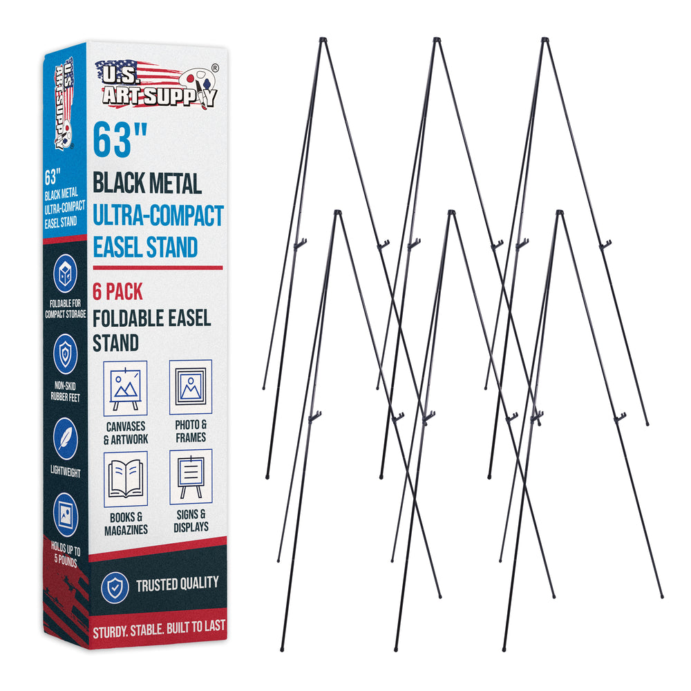 63" High Metal Folding Display Easel (6 Pack) - Adjustable Height, Instantly Collapses, Holds 5 lbs - Portable Art Easel Stand - For Sign, Poster, Canvas, Painting, Picture Display