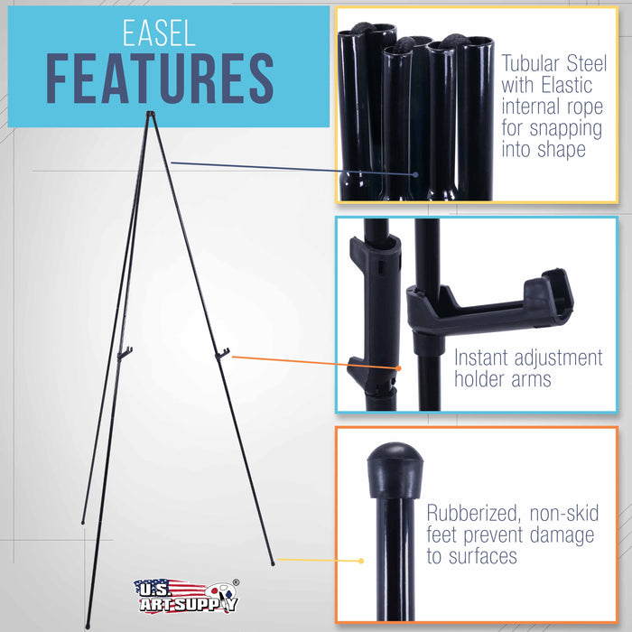 U.S. Art Supply 63" High Metal Folding Display Easel - Adjustable Height, Instantly Collapses, Holds 5 lbs - Portable Art Easel Stand - For Sign, Poster, Canvas, Painting, Picture Display