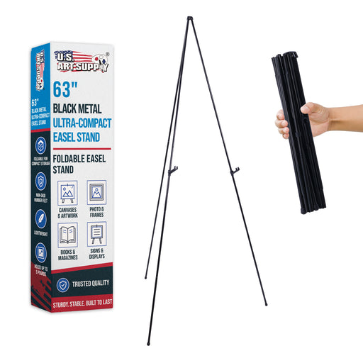 63" High Metal Folding Display Easel - Adjustable Height, Instantly Collapses, Holds 5 lbs - Portable Art Easel Stand - For Sign, Poster, Canvas, Painting, Picture Display