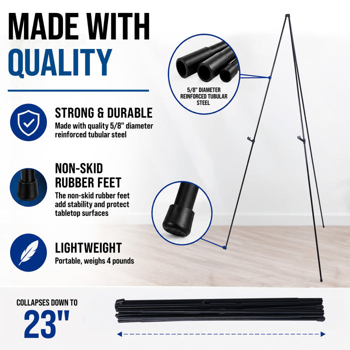 63" High Heavy Duty Metal Folding Display Easel - Adjustable Height, Holds 10 lbs - Portable Art Easel Stand - For Sign, Poster, Canvas, Painting, Picture Display