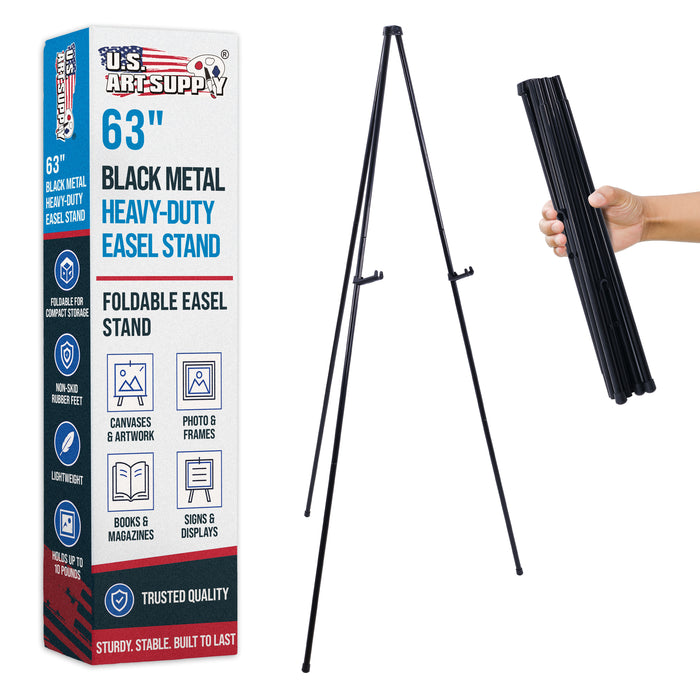 63" High Heavy Duty Metal Folding Display Easel - Adjustable Height, Holds 10 lbs - Portable Art Easel Stand - For Sign, Poster, Canvas, Painting, Picture Display