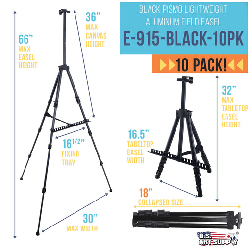 66" Sturdy Aluminum Tripod Artist Field and Display Easel Stand (Pack of 10)- Adjustable Height 20" to 5.5 Feet, Holds Up To 32" Canvas, Floor Tabletop Display