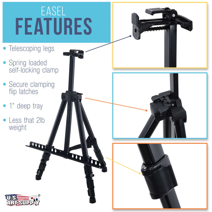 66" Sturdy Aluminum Tripod Artist Field and Display Easel Stand (Pack of 4) - Adjustable Height 20" to 5.5 Feet, Holds Up To 32" Canvas, Floor Tabletop Display