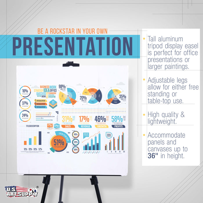 U.S. Art Supply 66" Black Metal Tripod Easel Display (4 Pack) - Adjustable 20"- 5.5', Holds 32" Canvas - Floor/Tabletop Easel Stand, For Sign Display, Painting, Poster Board, Canvas - Portable Bag