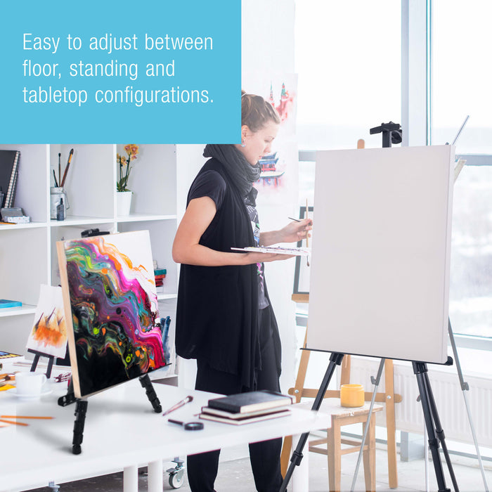 U.S. Art Supply 66" Black Metal Tripod Easel Display (4 Pack) - Adjustable 20"- 5.5', Holds 32" Canvas - Floor/Tabletop Easel Stand, For Sign Display, Painting, Poster Board, Canvas - Portable Bag