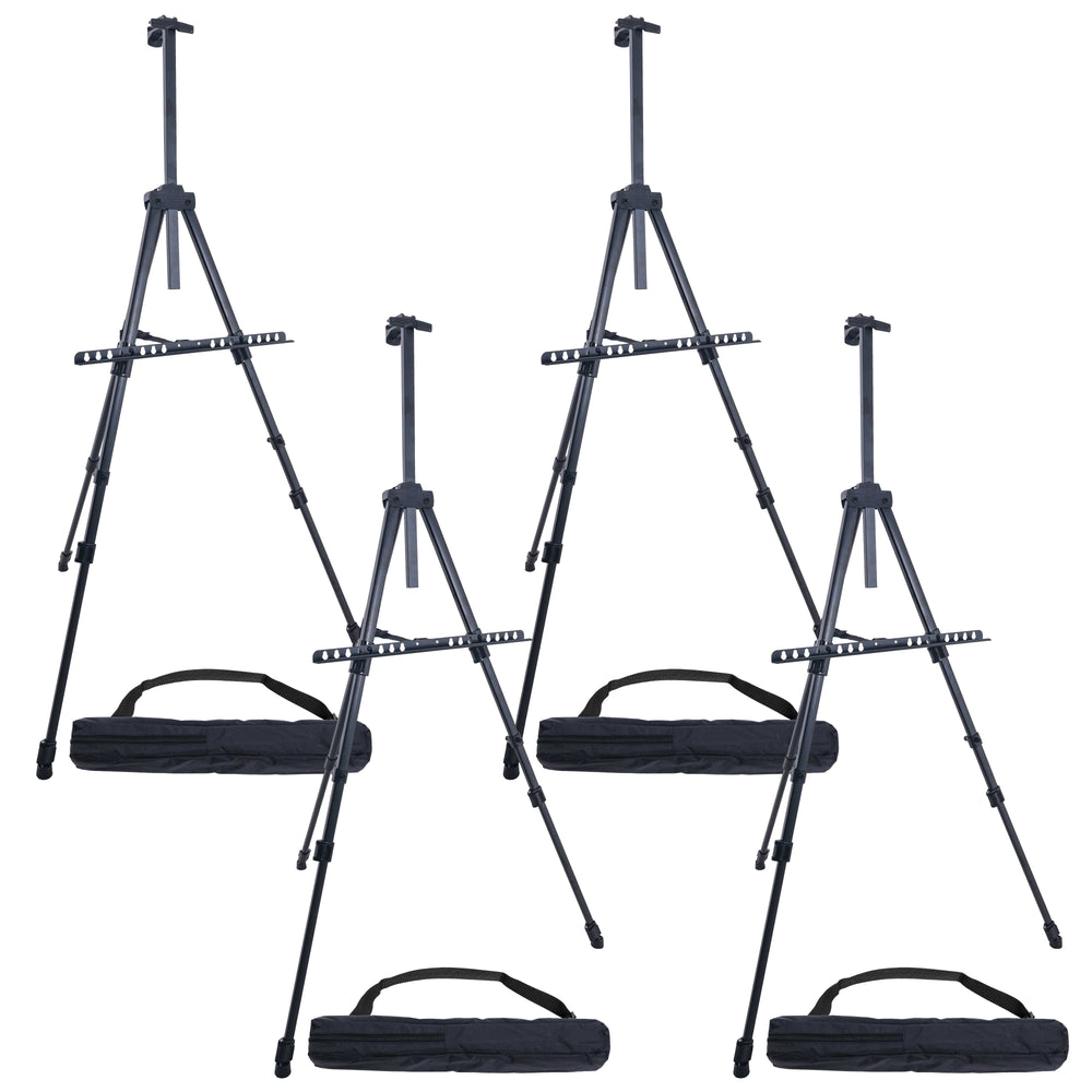 66" Sturdy Aluminum Tripod Artist Field and Display Easel Stand (Pack of 4) - Adjustable Height 20" to 5.5 Feet, Holds Up To 32" Canvas, Floor Tabletop Display
