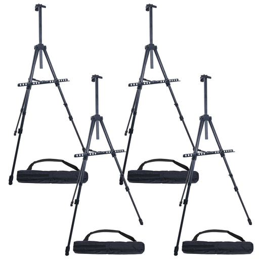 66" Sturdy Aluminum Tripod Artist Field and Display Easel Stand (Pack of 4) - Adjustable Height 20" to 5.5 Feet, Holds Up To 32" Canvas, Floor Tabletop Display