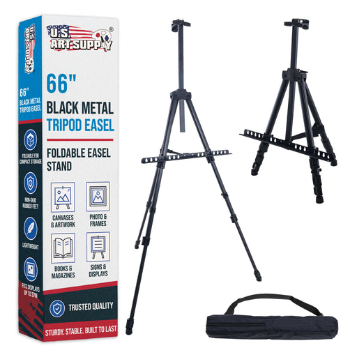 66" Black Metal Tripod Easel Display - Adjustable 20"- 5.5', Holds 32" Canvas - Floor/Tabletop Easel Stand, For Sign Display, Painting, Poster Board, Canvas - Portable Bag